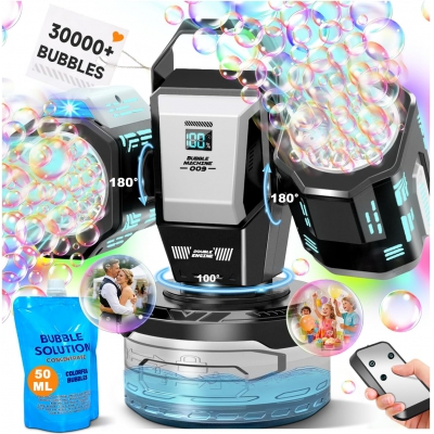 Rechargeable Bubble Machine for Kids Party: RGB Lights & Remote Control